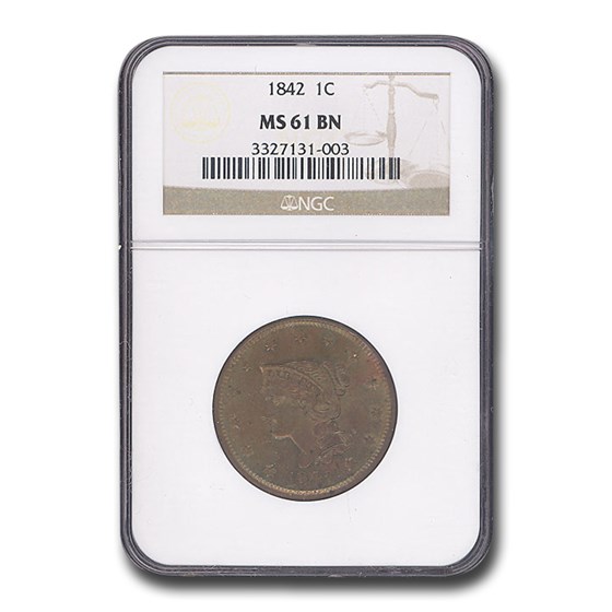 1842 Large Cent MS-61 NGC (Brown) 1842 Large Cent MS-61 NGC (Brown)